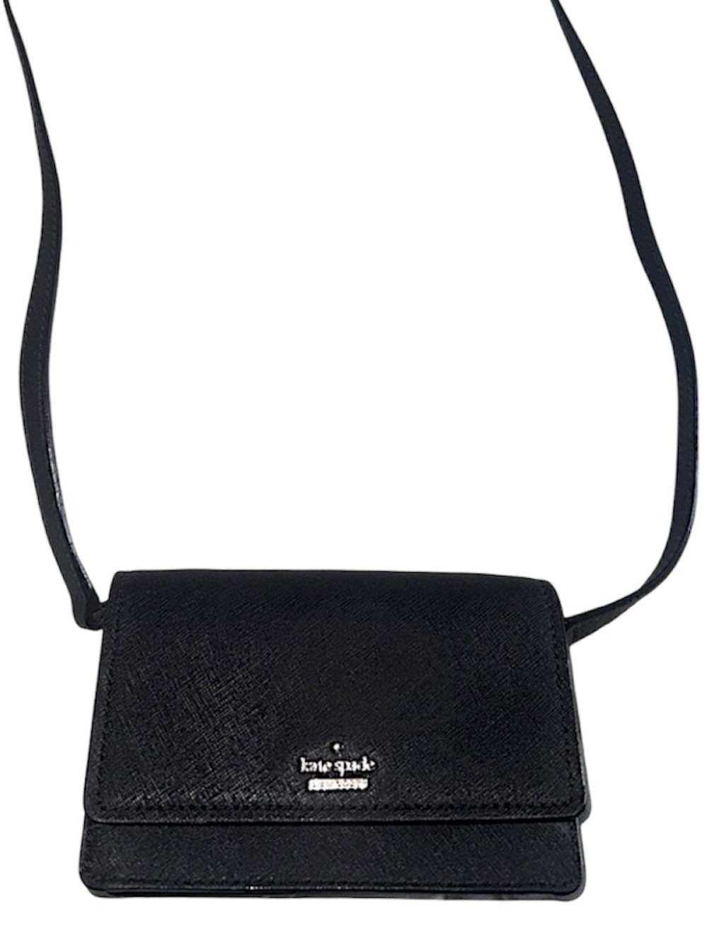 kate spade ♠️ Black Saffiano Crossbody Wallet with Gold Logo
